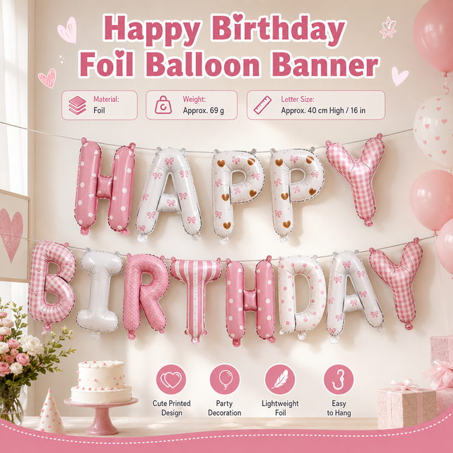 Pink Happy Birthday Foil Letter Balloon V888-ELOSUNG53989