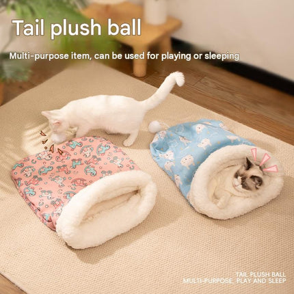 Cat Sleeping Bag Bed - Pink Cotton Plush 40 x 50 cm - Warm Burrowing Cave Mat, Lightweight Cosy Hideaway for Cats and Small Dogs