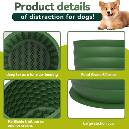 Silicone Slow Feeder Dog Bowl - Yellow 11.9*11.9*9.05cm Anti-Gulp Pet Bowl with Suction Base, Easy Clean Anti-Tip Design for Dogs and Cats