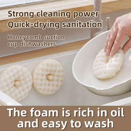 2 Suction Cups + 4 Honeycomb Kitchen Sponges Set - Dishwashing Cleaning Scrubbers