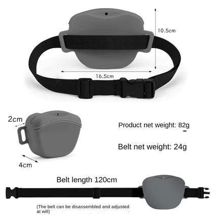 Black Silicone Dog Training Treat Pouch with Adjustable Waist Belt Hands-Free Pet Reward Bag for Outdoor Walks