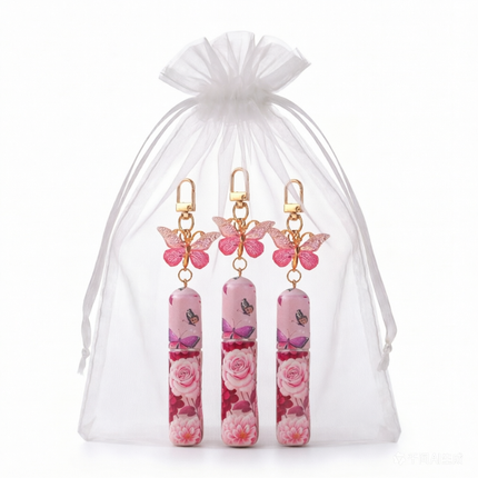 3 Pack Pink 5ml Portable Perfume Atomizer Keychain Butterfly Charm Floral Refillable Travel Spray Bottle Set - Same Design