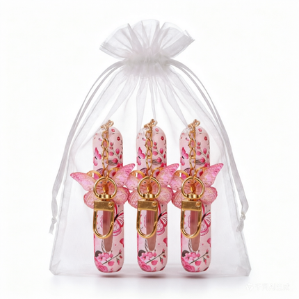 3 Pack Light Pink 5ml Portable Perfume Atomizer Keychain Butterfly Charm Floral Refillable Travel Spray Bottle Set - Same Design