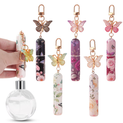 3 Pack Light Pink 5ml Portable Perfume Atomizer Keychain Butterfly Charm Floral Refillable Travel Spray Bottle Set - Same Design