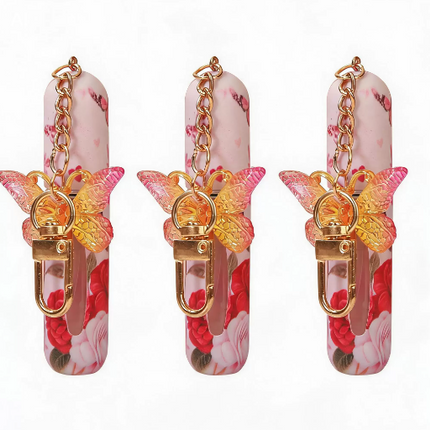 3 Pack Red 5ml Portable Perfume Atomizer Keychain Butterfly Charm Floral Refillable Travel Spray Bottle Set - Same Design