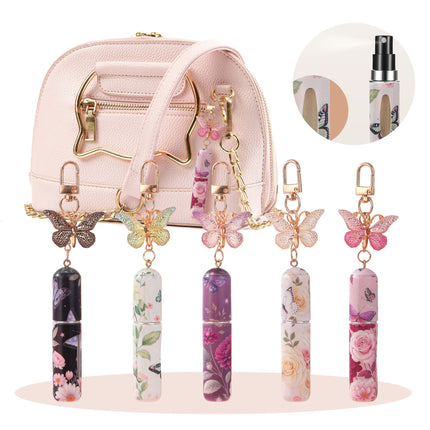 3 Pack Red 5ml Portable Perfume Atomizer Keychain Butterfly Charm Floral Refillable Travel Spray Bottle Set - Same Design