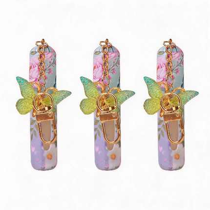3 Pack Blue 5ml Portable Perfume Atomizer Keychain Butterfly Charm Floral Refillable Travel Spray Bottle Set - Same Design