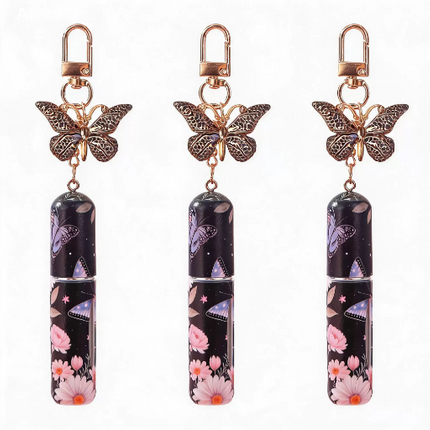 3 Pack Black 5ml Portable Perfume Atomizer Keychain Butterfly Charm Floral Refillable Travel Spray Bottle Set - Same Design