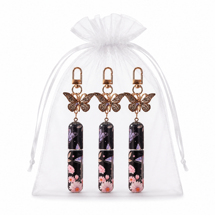 3 Pack Black 5ml Portable Perfume Atomizer Keychain Butterfly Charm Floral Refillable Travel Spray Bottle Set - Same Design
