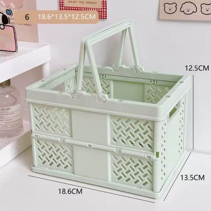 Green Foldable Storage Basket with Handles - Portable Multi Purpose Desktop Organiser Crate for Snacks, Kitchen Storage, Books and Household Essentials