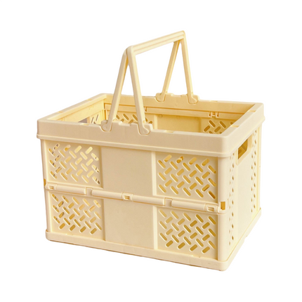 Yellow Foldable Storage Basket with Handles - Portable Multi Purpose Desktop Organiser Crate for Snacks, Kitchen Storage, Books and Household Essentials