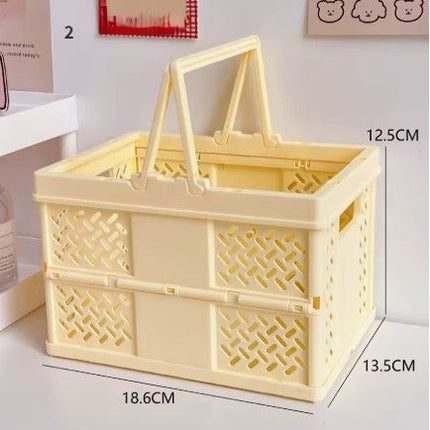 Yellow Foldable Storage Basket with Handles - Portable Multi Purpose Desktop Organiser Crate for Snacks, Kitchen Storage, Books and Household Essentials