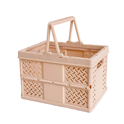 Brown Foldable Storage Basket with Handles - Portable Multi Purpose Desktop Organiser Crate for Snacks, Kitchen Storage, Books and Household Essentials