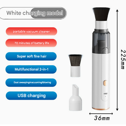 White Cordless Dust Buster Vacuum Cleaner- Cordless Mini Dust Cleaner with Soft Brush Attachment, USB Rechargeable Desktop and Keyboard Cleaning Tool