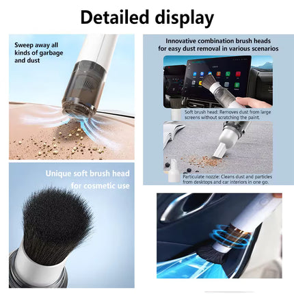 Black Cordless Dust Buster Vacuum Cleaner- Cordless Mini Dust Cleaner with Soft Brush Attachment, USB Rechargeable Desktop and Keyboard Cleaning Tool