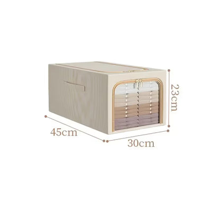 Khaki 31L Slim Foldable Clothes Storage Box Large Capacity Fabric Wardrobe Organiser with Clear Window Dustproof
