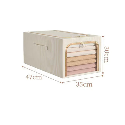 Khaki 49L Slim Foldable Clothes Storage Box Large Capacity Fabric Wardrobe Organiser with Clear Window Dustproof