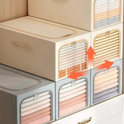 Khaki 56L Slim Foldable Clothes Storage Box Large Capacity Fabric Wardrobe Organiser with Clear Window Dustproof