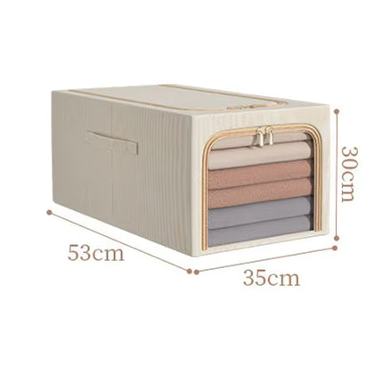 Khaki 56L Slim Foldable Clothes Storage Box Large Capacity Fabric Wardrobe Organiser with Clear Window Dustproof