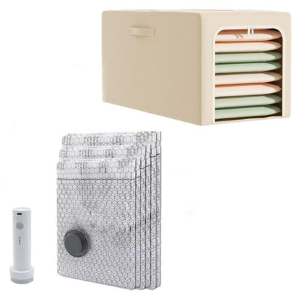31L Large-Capacity Fabric Storage Bin & 6-Piece Vacuum Compression Bag Set — Reusable Compression Storage Combo Kit