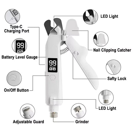 2 in 1 Pet Nail Clippers with Grinder LED Light Rechargeable Electric Dog Cat Nail Trimmer with LCD Display