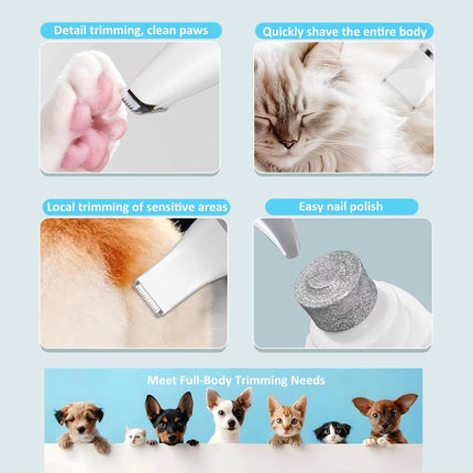 Pet Hair Clipper and Nail Grinder Kit Electric Dog Cat Grooming Trimmer with Multiple Heads and Digital Display