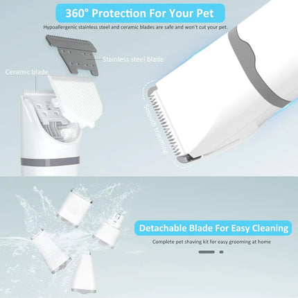 Pet Hair Clipper and Nail Grinder Kit Electric Dog Cat Grooming Trimmer with Multiple Heads and Digital Display