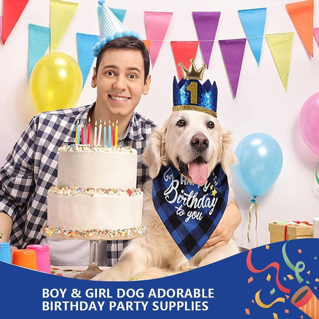 Blue Pet Birthday Party Decoration Set Dog Birthday Bandana Hat Bow Tie Balloons and Happy Birthday Banner Kit