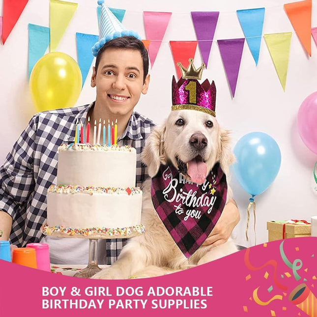 Pet Birthday Party Decoration Set Dog Birthday Bandana Hat Bow Tie Balloons and Happy Birthday Banner Kit