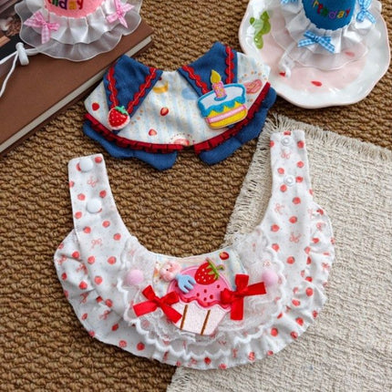 Size L Pink Pet Birthday Party Supplies Strawberry Cake Bib and Hat Set Cat Dog Costume Photo Shoot Outfit