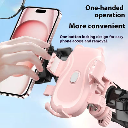Cute Green Cat-Themed Bicycle Phone Holder — Motorcycle & Bicycle Handlebar Mount, Anti-Shake 360° Rotatable Navigation Bracket, Universal Scooter Stand