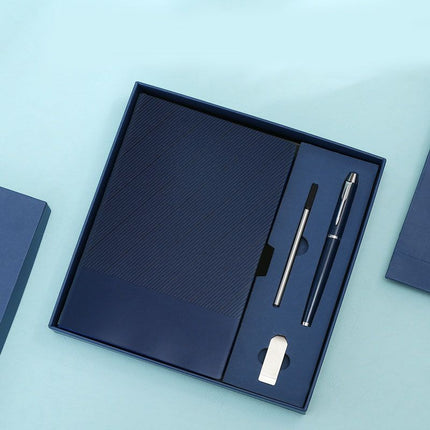 Dark Blue A5 Business Notebook Gift Set with 8GB USB Drive Executive Journal Pen Set Premium Office Meeting Notebook Gift Box