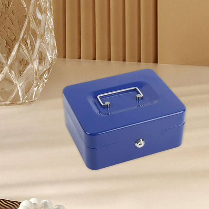 Blue Handheld Cash Box Lockable Money Storage Box with Removable Cash Tray Portable Metal Money Safe with Keys 200x160x90mm