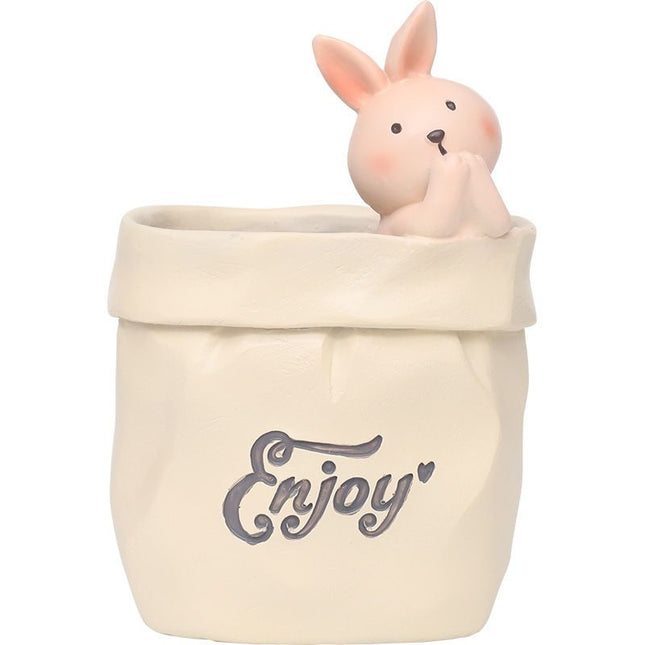 Creative Animal-Themed Paper Bag Pen Holder (rabbit) — Resin Desktop