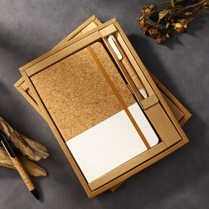 White Eco-Friendly Cork A5 Notebook Gift Set with Matching Pen Business Journal Office Meeting Writing Gift