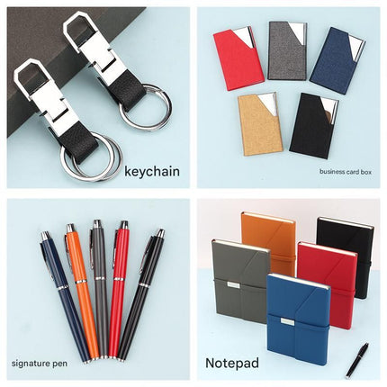 Blue Executive A5 Notebook Gift Set with Metal Pen, Business Card Holder and Keychain for Corporate Gifts, Client Appreciation and Office Professionals