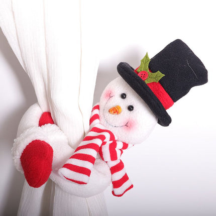 Christmas Flannel Throw Blanket and Snowman Curtain Tieback Set, 150*130cm Thick Fleece Sofa Blanket with 2 Plush Snowman Velcro Curtain Holders for Holiday Home Decor