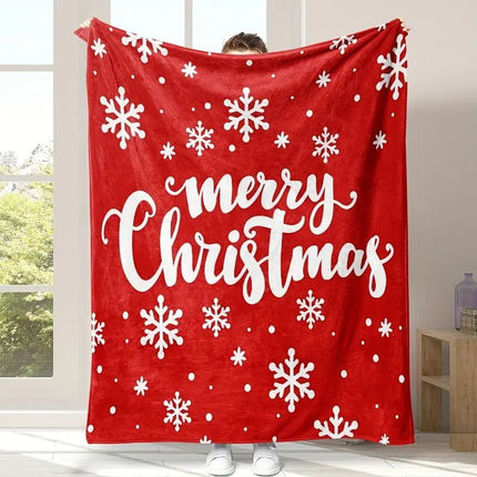 Christmas Flannel Throw Blanket and Santa Curtain Tieback Set, 150*130cm Thick Fleece Sofa Blanket with 2 Plush Santa Velcro Curtain Holders for Holiday Home Decor