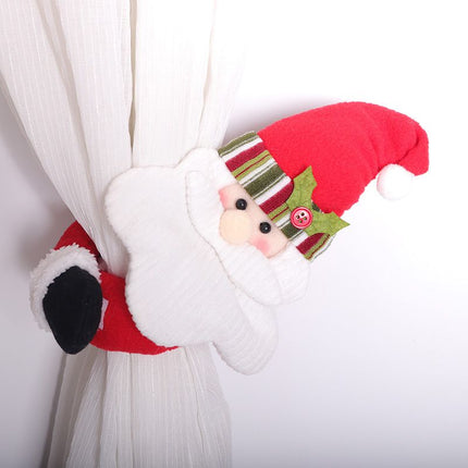 Christmas Flannel Throw Blanket and Santa Curtain Tieback Set, 150*130cm Thick Fleece Sofa Blanket with 2 Plush Santa Velcro Curtain Holders for Holiday Home Decor