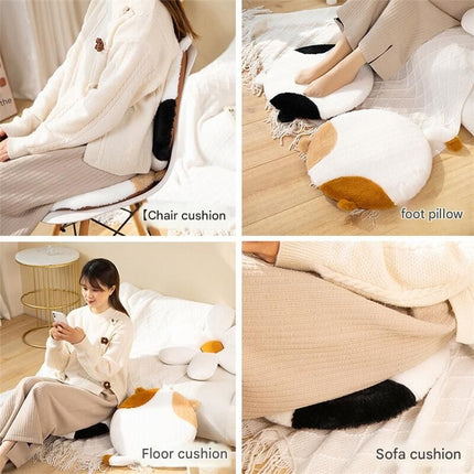 40cm Round Cat-Themed Seat Cushion (White Cat with Black Tail) — Slow-Rebound Memory Foam, Soft Plush, Washable — Ideal for Office Chairs, Bedrooms, Dorms, and Reading Nooks