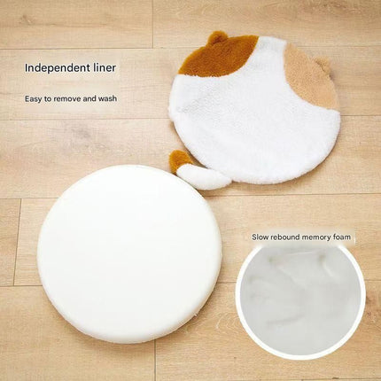 40cm Round Cat-Themed Seat Cushion (White Cat with Black Tail) — Slow-Rebound Memory Foam, Soft Plush, Washable — Ideal for Office Chairs, Bedrooms, Dorms, and Reading Nooks