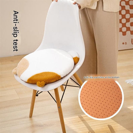 40cm Round Cat-Themed Seat Cushion (White Cat with Black Tail) — Slow-Rebound Memory Foam, Soft Plush, Washable — Ideal for Office Chairs, Bedrooms, Dorms, and Reading Nooks