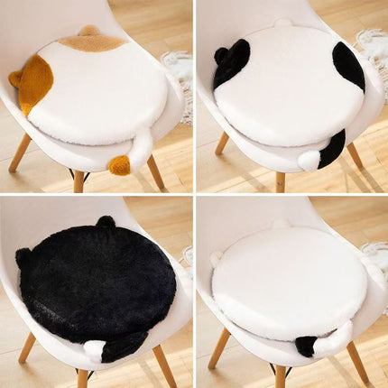 40cm Round Cat-Themed Seat Cushion (White Cat with Black Tail) — Slow-Rebound Memory Foam, Soft Plush, Washable — Ideal for Office Chairs, Bedrooms, Dorms, and Reading Nooks
