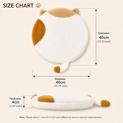 40cm Round Cat-Themed Seat Cushion (White Cat with Black Tail) — Slow-Rebound Memory Foam, Soft Plush, Washable — Ideal for Office Chairs, Bedrooms, Dorms, and Reading Nooks