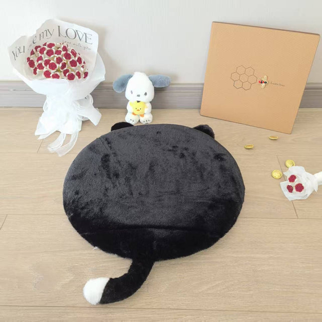 40cm Round Cat-Themed Seat Cushion (Black Cat with a White Tail) Slow-Rebound Memory Foam Soft – product detail
