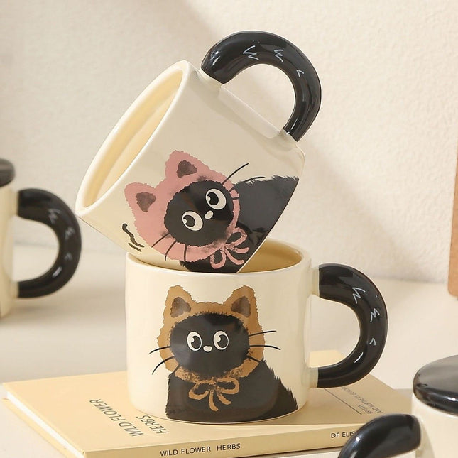 Pink Cute Cat Ceramic Mug with Lid 360ml Kawaii Coffee Cup Gift Set for Home Office Tea Cocoa and Hot – product detail