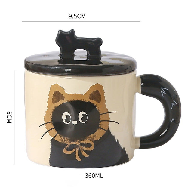 Yellow Cute Cat Ceramic Mug with Lid 360ml Kawaii Coffee Cup Gift Set for Home Office Tea Cocoa and Hot – product detail