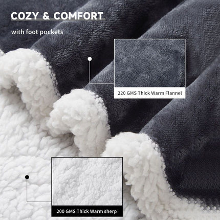 Wearable Electric Heated Blanket with Foot Pocket 127x177cm and Suede Fleece Slippers Set AU 11-12, Winter Warm Home Comfort Bundle