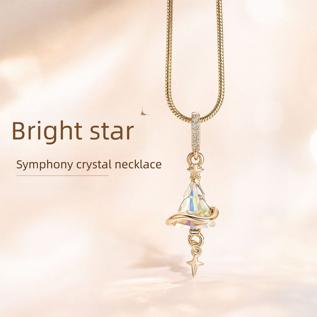 Crystal Star Witch Hat Pendant Necklace for Women Gold Plated Celestial Charm Choker Jewellery Gift
