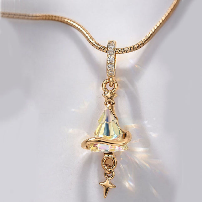 Crystal Star Witch Hat Pendant Necklace for Women Gold Plated Celestial Charm Choker Jewellery Gift – product detail